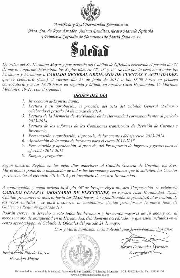 Cabildo General Ordinario de Actividades y Cuentas y Cabildo de Elecciones