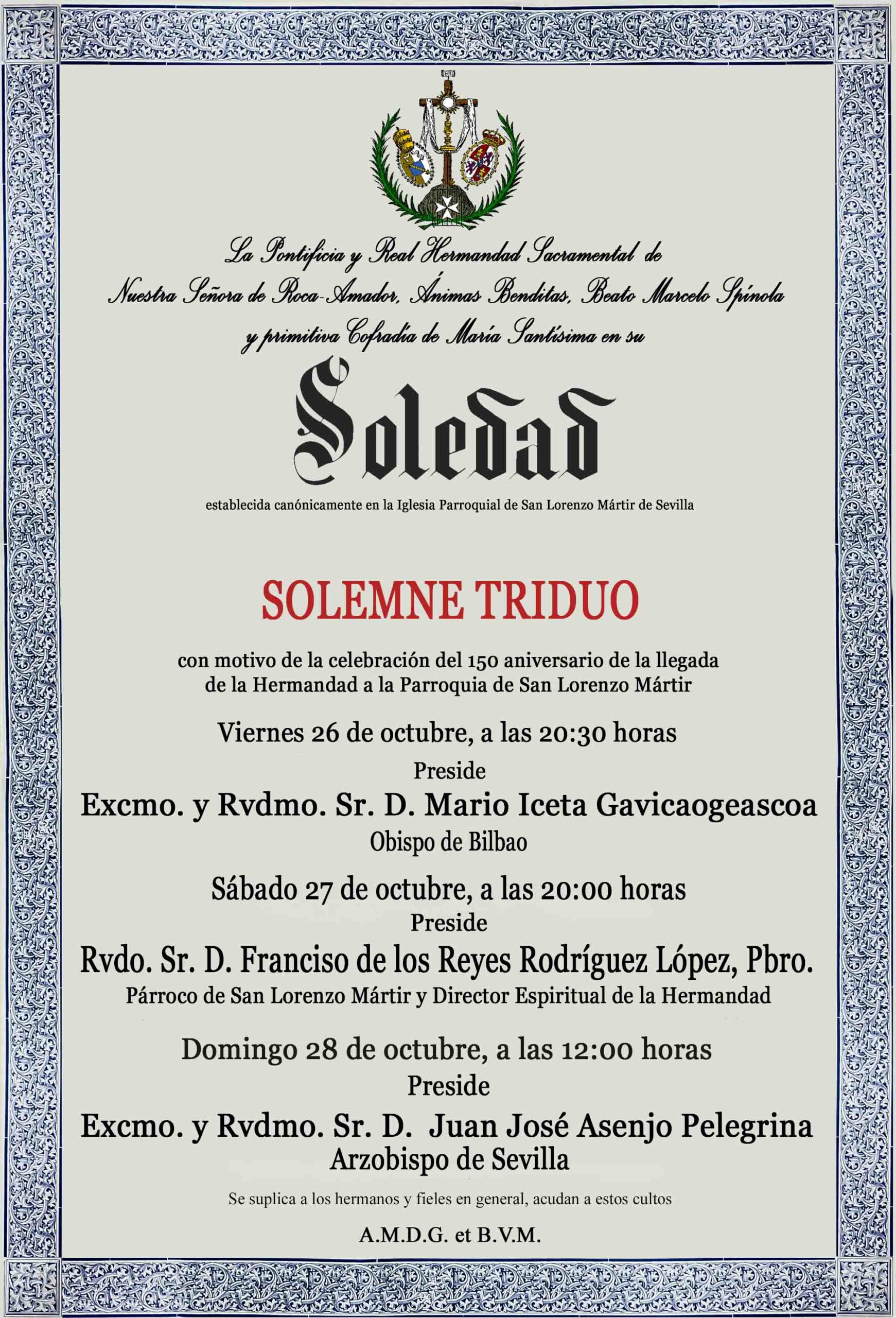 Cartel del Solemne Triduo Extraordinario por el 150 Aniversario del Traslado